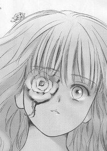 Rating: Safe Score: 0 Tags: 1girl bangs blush closed_mouth eyebrows_visible_through_hair flower greyscale image kirakishou looking_at_viewer monochrome rose simple_background solo traditional_media white_background User: admin