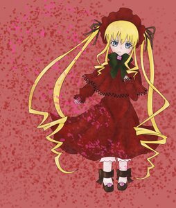 Rating: Safe Score: 0 Tags: 1girl blonde_hair blue_eyes bonnet bow bowtie capelet dress full_body green_bow image long_hair long_sleeves looking_at_viewer red_dress shinku shoes solo standing twintails very_long_hair User: admin