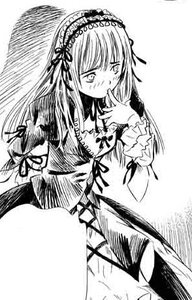 Rating: Safe Score: 0 Tags: 1girl dress frilled_sleeves frills greyscale hairband image lolita_hairband long_hair long_sleeves looking_at_viewer monochrome ribbon simple_background solo suigintou white_background User: admin