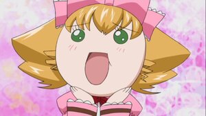 Rating: Safe Score: 0 Tags: 1girl :d bangs blonde_hair blush_stickers bow crossed_arms dress frills green_eyes hat hina_ichigo long_sleeves looking_at_viewer open_mouth pink_bow short_hair smile solo upper_body User: admin