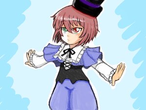 Rating: Safe Score: 0 Tags: 1girl blue_dress brown_hair dress frills green_eyes hat heterochromia image long_sleeves red_eyes short_hair solo souseiseki top_hat User: admin