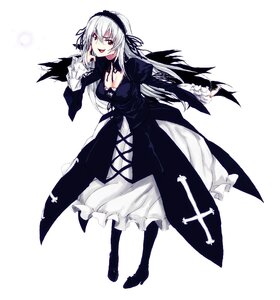 Rating: Safe Score: 0 Tags: 1girl black_wings boots breasts cleavage commentary_request dress frills full_body hairband image juliet_sleeves kirisato_itsuki knee_boots long_hair long_sleeves looking_at_viewer medium_breasts open_mouth puffy_sleeves red_eyes rose rozen_maiden silver_hair solo suigintou white_background wings User: admin