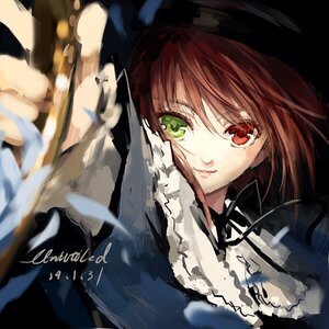 Rating: Safe Score: 0 Tags: 1girl bad_id bad_pixiv_id black_neckwear blurry blurry_foreground brown_hair closed_mouth dated depth_of_field dress fancybetty green_eyes hat heterochromia image long_hair long_sleeves looking_at_viewer neck_ribbon outstretched_arm red_eyes ribbon rozen_maiden short_hair simple_background sketch smile solo souseiseki suiseiseki User: admin