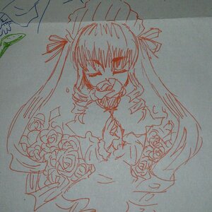 Rating: Safe Score: 0 Tags: 1girl dress flower image long_hair long_sleeves maid_headdress monochrome open_mouth plant rose shinku solo tears traditional_media User: admin