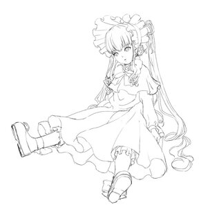 Rating: Safe Score: 0 Tags: 1girl bonnet boots bow bowtie cozy dress flower frills full_body greyscale image lineart long_hair long_sleeves looking_at_viewer monochrome rose rozen_maiden shinku shoe_soles simple_background solo striped twintails very_long_hair white_background User: admin