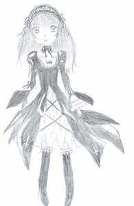 Rating: Safe Score: 0 Tags: 1girl choker dress flower frills full_body greyscale hairband image lolita_hairband long_hair long_sleeves looking_at_viewer monochrome solo standing suigintou white_background wings User: admin