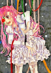 Rating: Safe Score: 0 Tags: 1girl :d dress flower frills image kirakishou lolita_fashion long_hair long_sleeves marker_(medium) open_mouth pink_hair red_eyes rose smile solo traditional_media User: admin