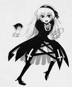 Rating: Safe Score: 0 Tags: 2girls dress frills full_body greyscale hairband high_heel_boots high_heels image kakizaki_megu lolita_hairband long_hair long_sleeves looking_at_viewer monochrome multiple_girls open_mouth solo standing suigintou wings User: admin