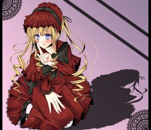 Rating: Safe Score: 0 Tags: 1girl blonde_hair blue_eyes blush bonnet dress drill_hair frills image long_hair long_sleeves looking_at_viewer red_dress shinku shoes smile solo twintails User: admin