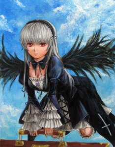Rating: Safe Score: 0 Tags: 1girl bad_id bad_pixiv_id black_wings blue_background breasts choker cleavage detached_collar doll_joints dress frilled_sleeves frills hairband highres image joints long_hair long_sleeves looking_at_viewer medium_breasts pink_eyes purple_eyes red_eyes rose rozen_maiden silver_hair sky solo suigintou suitcase tafuto traditional_media weapon wings User: admin