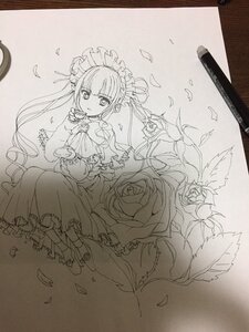 Rating: Safe Score: 0 Tags: 1girl dress flower image long_hair looking_at_viewer monochrome petals photo rose shinku solo traditional_media twintails very_long_hair User: admin