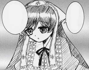 Rating: Safe Score: 0 Tags: 1girl :o blank_speech_bubble dress frills greyscale image long_hair long_sleeves looking_at_viewer monochrome solo speech_bubble suiseiseki upper_body User: admin