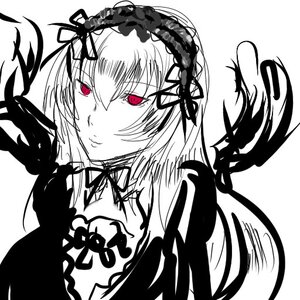 Rating: Safe Score: 0 Tags: 1girl bangs closed_mouth dress hairband image lolita_hairband long_hair long_sleeves looking_at_viewer monochrome red_eyes ribbon simple_background smile solo suigintou upper_body white_background wings User: admin