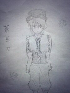 Rating: Safe Score: 0 Tags: 1girl capelet flower hat image long_sleeves looking_at_viewer monochrome rose short_hair skirt solo souseiseki standing traditional_media User: admin