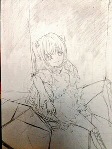 Rating: Safe Score: 0 Tags: 1girl dress graphite_(medium) hair_ornament image kirakishou long_hair looking_at_viewer monochrome sitting solo traditional_media User: admin