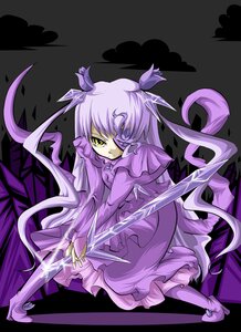 Rating: Safe Score: 0 Tags: 1girl barasuishou boots dress frills full_body holding image long_hair long_sleeves purple_dress solo two_side_up very_long_hair weapon yellow_eyes User: admin