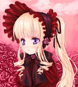 Rating: Safe Score: 0 Tags: 1girl auto_tagged blonde_hair blue_eyes blush bonnet bow drill_hair flower image long_hair pink_background pink_flower pink_rose purple_flower purple_rose red_capelet red_flower red_rose rose shinku solo twintails User: admin