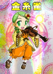 Rating: Safe Score: 0 Tags: 1girl drill_hair green_eyes green_hair guitar image instrument kanaria long_sleeves music musical_note open_mouth playing_instrument smile solo violin User: admin