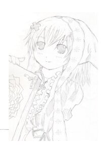 Rating: Safe Score: 0 Tags: 1girl blush closed_mouth eyebrows_visible_through_hair frills greyscale hair_ornament image japanese_clothes kimono looking_at_viewer monochrome sketch smile solo suiseiseki upper_body white_background User: admin