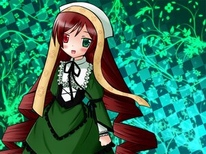 Rating: Safe Score: 0 Tags: 1girl :d argyle argyle_background argyle_legwear board_game brown_hair checkered checkered_background checkered_floor chess_piece corset dress drill_hair frills green_dress green_eyes head_scarf heterochromia image long_hair long_sleeves open_mouth perspective red_eyes solo suiseiseki tile_floor tiles twin_drills very_long_hair User: admin