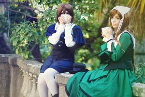 Rating: Safe Score: 0 Tags: 2girls blurry brown_hair depth_of_field dress head_scarf long_sleeves multiple_cosplay multiple_girls nun outdoors plant potted_plant sitting tagme white_legwear User: admin