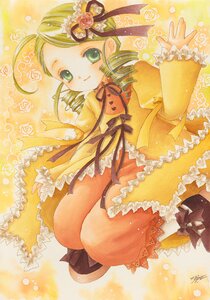 Rating: Safe Score: 0 Tags: 1girl blonde_hair bow dress drill_hair frills hair_ornament hat image kanaria long_sleeves marker_(medium) ribbon rose signature smile solo tomoe_mami traditional_media twin_drills User: admin