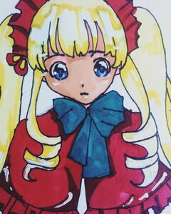 Rating: Safe Score: 0 Tags: 1girl bangs blonde_hair blue_eyes bonnet bow bowtie capelet dress frills hat image long_hair long_sleeves looking_at_viewer red_dress shinku sidelocks solo twintails User: admin