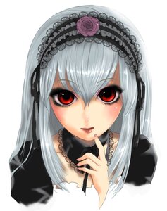 Rating: Safe Score: 0 Tags: 1girl bangs closed_mouth flower frills hairband image lace lips lolita_fashion long_hair long_sleeves looking_at_viewer portrait red_eyes rose silver_hair simple_background solo suigintou white_background User: admin