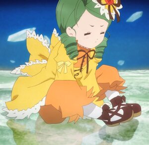 Rating: Safe Score: 0 Tags: 1girl blush closed_eyes dress drill_hair flower green_hair hat image kanaria long_sleeves rose solo tears water yellow_dress User: admin