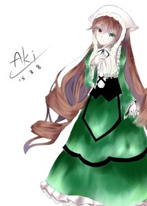 Rating: Safe Score: 0 Tags: 1girl bangs brown_hair closed_mouth dress eyebrows_visible_through_hair frills green_dress green_eyes head_scarf heterochromia image long_hair long_sleeves looking_at_viewer red_eyes shirt signature simple_background smile solo suiseiseki very_long_hair white_background white_shirt User: admin