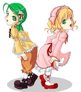 Rating: Safe Score: 0 Tags: 2girls blonde_hair dress frills full_body green_eyes green_hair hina_ichigo hinaichigo image kanaria long_sleeves looking_at_viewer multiple_girls open_mouth pair shoes short_hair standing striped white_legwear User: admin