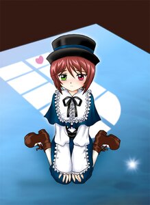 Rating: Safe Score: 0 Tags: 1girl blush boots brown_hair dress frills full_body green_eyes hat heterochromia image long_sleeves looking_at_viewer red_eyes short_hair sitting solo souseiseki User: admin