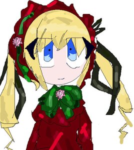 Rating: Safe Score: 0 Tags: 1girl blonde_hair blue_eyes blush_stickers bow bowtie dress flower image long_hair looking_at_viewer oekaki ribbon rose shinku simple_background solo white_background User: admin