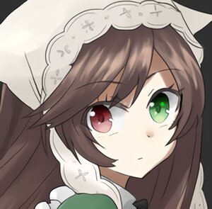 Rating: Safe Score: 0 Tags: 1girl bangs bow brown_hair closed_mouth eyebrows_visible_through_hair green_eyes image long_hair looking_at_viewer maid maid_headdress red_eyes simple_background solo suiseiseki User: admin