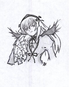 Rating: Safe Score: 0 Tags: 1girl detached_collar dress frilled_sleeves frills greyscale hairband image long_hair long_sleeves looking_at_viewer monochrome simple_background solo suigintou upper_body white_background wings User: admin