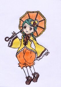 Rating: Safe Score: 0 Tags: 1girl bow dress frills full_body green_hair hat holding holding_umbrella image kanaria long_sleeves looking_at_viewer parasol rain shoes solo standing umbrella white_legwear wide_sleeves User: admin