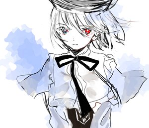 Rating: Safe Score: 0 Tags: 1girl black_ribbon blue_eyes capelet hat image looking_at_viewer neck_ribbon red_eyes ribbon short_hair sketch solo souseiseki upper_body User: admin