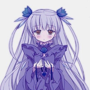 Rating: Safe Score: 0 Tags: 1girl barasuishou blue_flower blue_rose blush dress frills hair_ribbon image long_hair long_sleeves looking_at_viewer ribbon rose simple_background solo two_side_up very_long_hair User: admin