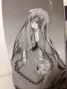 Rating: Safe Score: 0 Tags: 1girl dress frills greyscale hair_over_one_eye image long_hair long_sleeves looking_at_viewer monochrome ribbon solo suiseiseki very_long_hair User: admin
