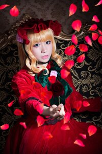 Rating: Safe Score: 0 Tags: 1girl blonde_hair blue_eyes dress flower lips looking_at_viewer petals red_dress red_flower red_rose rose rose_petals shinku solo User: admin
