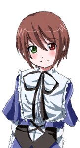 Rating: Safe Score: 0 Tags: 1girl blue_dress blush brown_hair capelet closed_mouth dress eyebrows_visible_through_hair green_eyes heterochromia image long_sleeves looking_at_viewer red_eyes ribbon simple_background smile solo souseiseki white_background User: admin