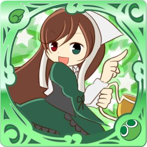 Rating: Safe Score: 0 Tags: 1girl :d bangs brown_hair dress green_background green_dress hat head_scarf heterochromia image index_finger_raised long_hair long_sleeves looking_at_viewer open_mouth red_eyes smile solo star_(symbol) suiseiseki watering_can User: admin