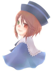 Rating: Safe Score: 0 Tags: 1girl blush brown_hair capelet closed_mouth green_eyes hat heterochromia image looking_at_viewer red_eyes short_hair simple_background smile solo souseiseki striped striped_background vertical_stripes white_background User: admin