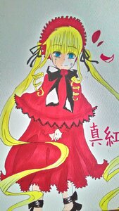 Rating: Safe Score: 0 Tags: 1girl blonde_hair blue_eyes blush bonnet bowtie capelet dress image long_hair long_sleeves looking_at_viewer red_capelet red_dress shinku solo standing tears twintails very_long_hair User: admin