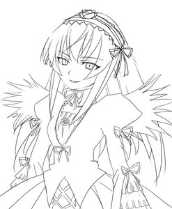 Rating: Safe Score: 0 Tags: 1girl dress frills greyscale hairband image lineart lolita_hairband long_hair long_sleeves looking_at_viewer monochrome ribbon simple_background smile solo suigintou white_background wings User: admin