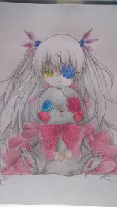 Rating: Safe Score: 0 Tags: 1girl barasuishou closed_mouth eyepatch holding image long_hair long_sleeves looking_at_viewer ribbon solo stuffed_animal stuffed_bunny traditional_media two_side_up watercolor_(medium) yellow_eyes User: admin