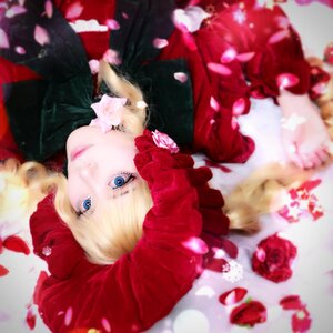 Rating: Safe Score: 0 Tags: 1girl bangs blonde_hair blue_eyes blurry blurry_background blurry_foreground depth_of_field flower lips looking_at_viewer motion_blur petals red_rose rose rose_petals shinku solo upper_body User: admin