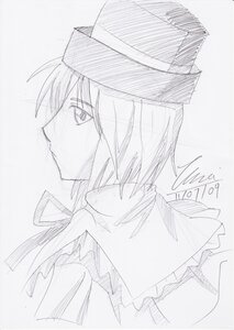 Rating: Safe Score: 0 Tags: 1girl greyscale hat image looking_at_viewer monochrome signature sketch solo souseiseki traditional_media User: admin