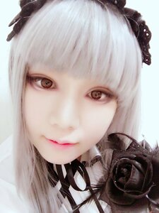 Rating: Safe Score: 0 Tags: 1girl bangs black_flower closed_mouth flower hair_ornament lips looking_at_viewer portrait rose simple_background solo suigintou white_hair User: admin