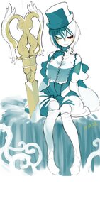 Rating: Safe Score: 0 Tags: 1girl capelet frills full_body green_eyes hat image long_sleeves one_eye_closed personification short_hair sitting smile solo souseiseki staff top_hat white_legwear User: admin